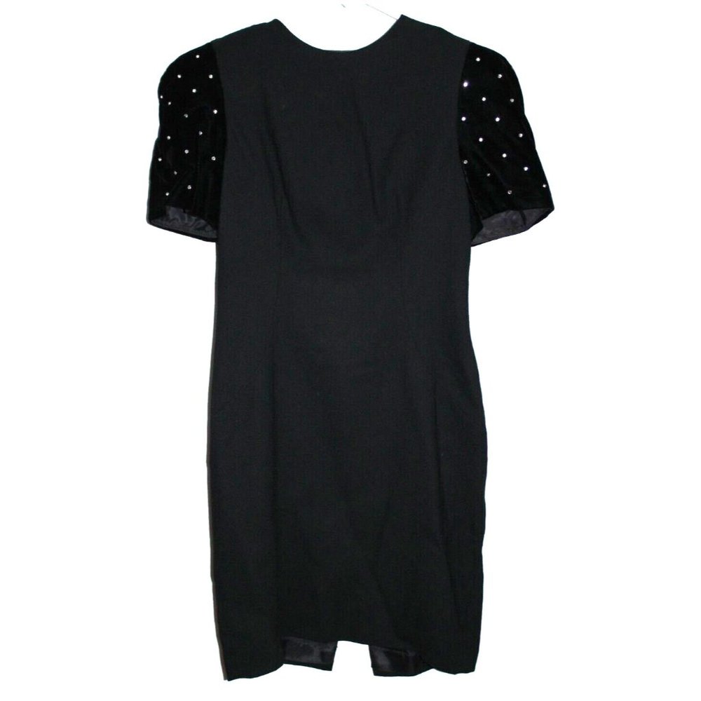 Vintage 90's Julie Duroche After Five Rhinestone Sleeve Shoulder Pad Dress 8P